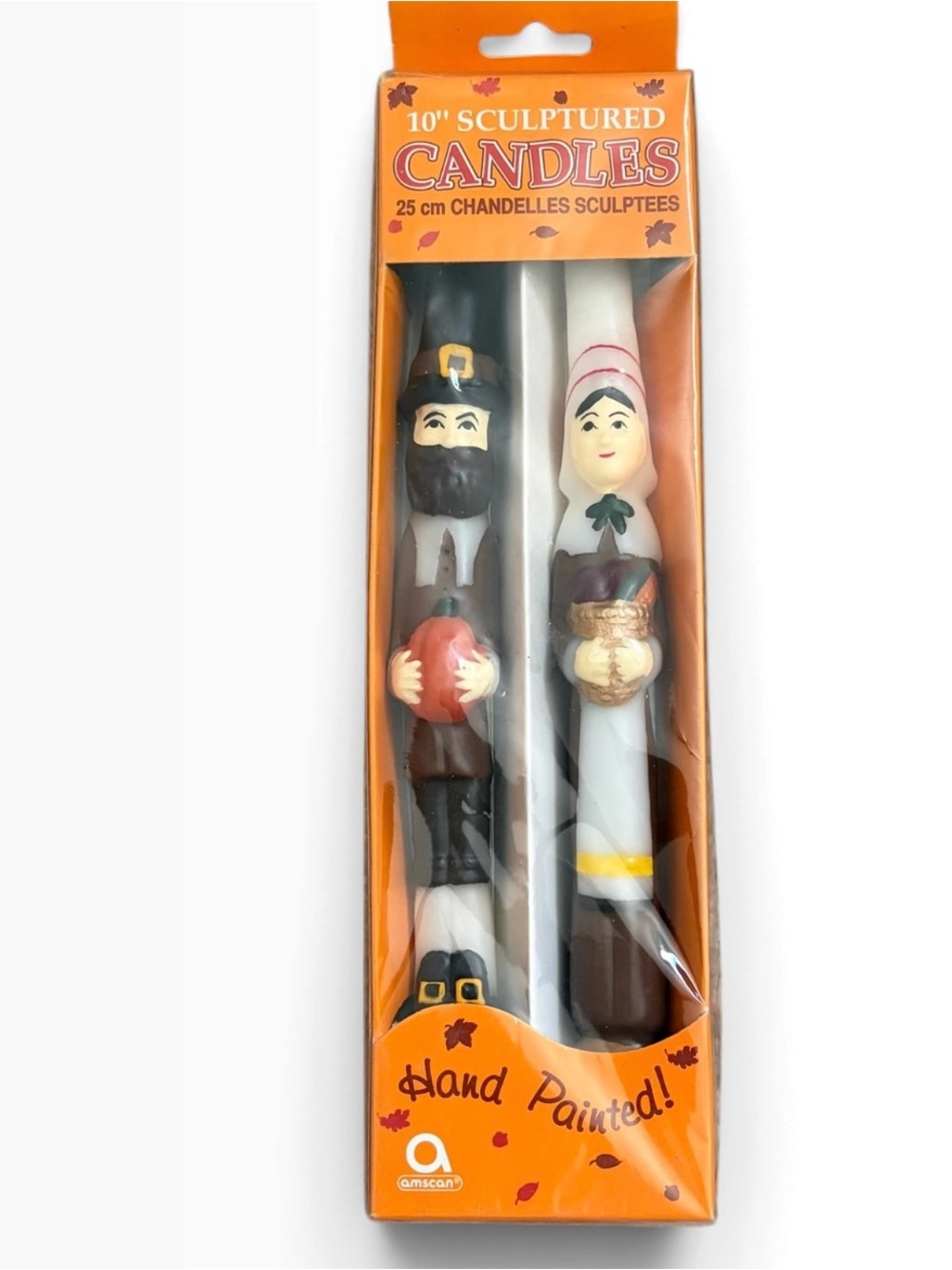 Amacan Hand Painted Thanksgiving Decor Pilgrim Candles, 2 pc, 10” Tall